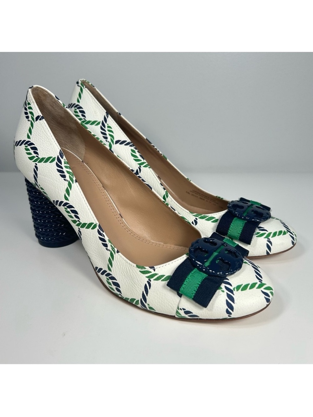 Like New Tory Burch Maritime Nautical Leather Bow Heels Pumps Shoe Women’s Sz 10